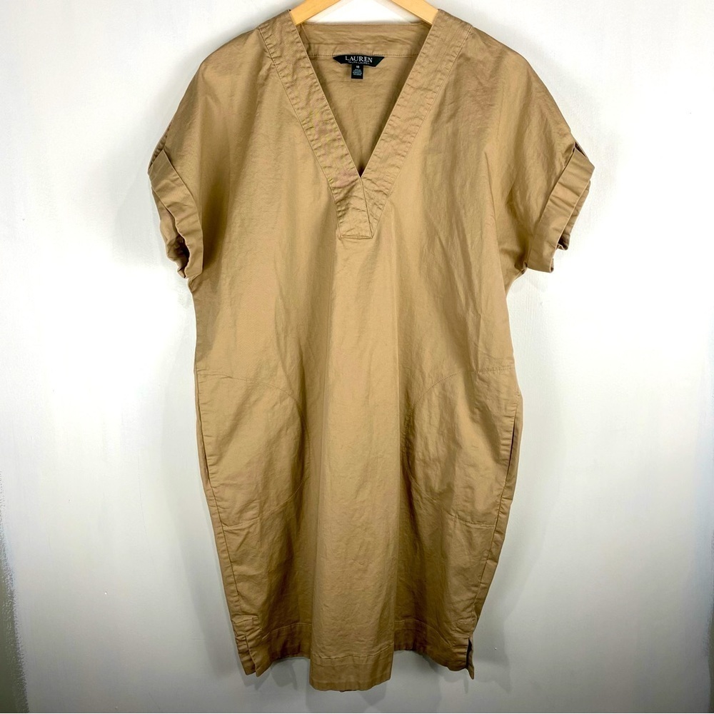 Lauren Ralph Lauren Khaki Cargo Zoo Keeper Safari V-Neck T-Shirt‎ Dress Size 10